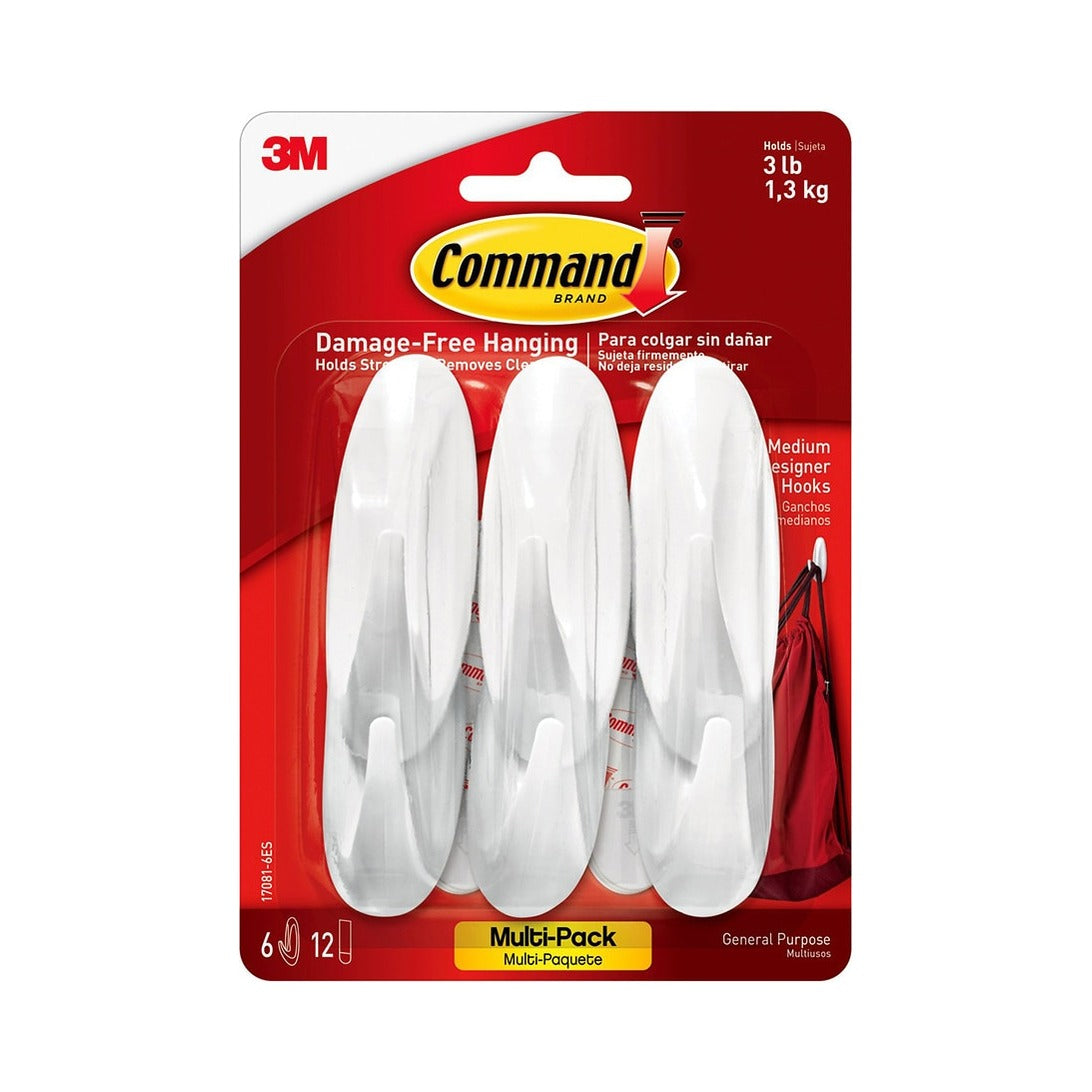 Command Medium Plastic Decorative Hooks White (Pack of 12)