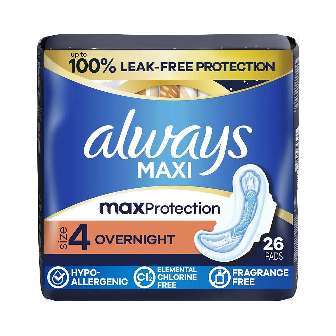 Always Maxi Overnight Pads Size 4 (Pack of 6)