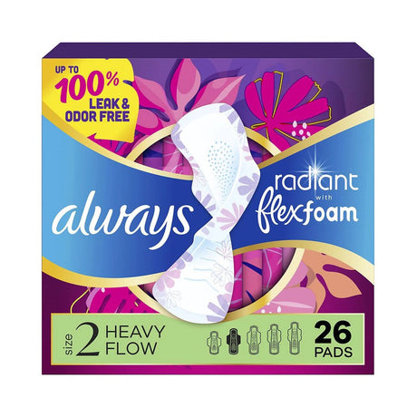 Always Radiant Flex Foam Heavy Flow Pads with Wings Size 2 (Pack of 6)