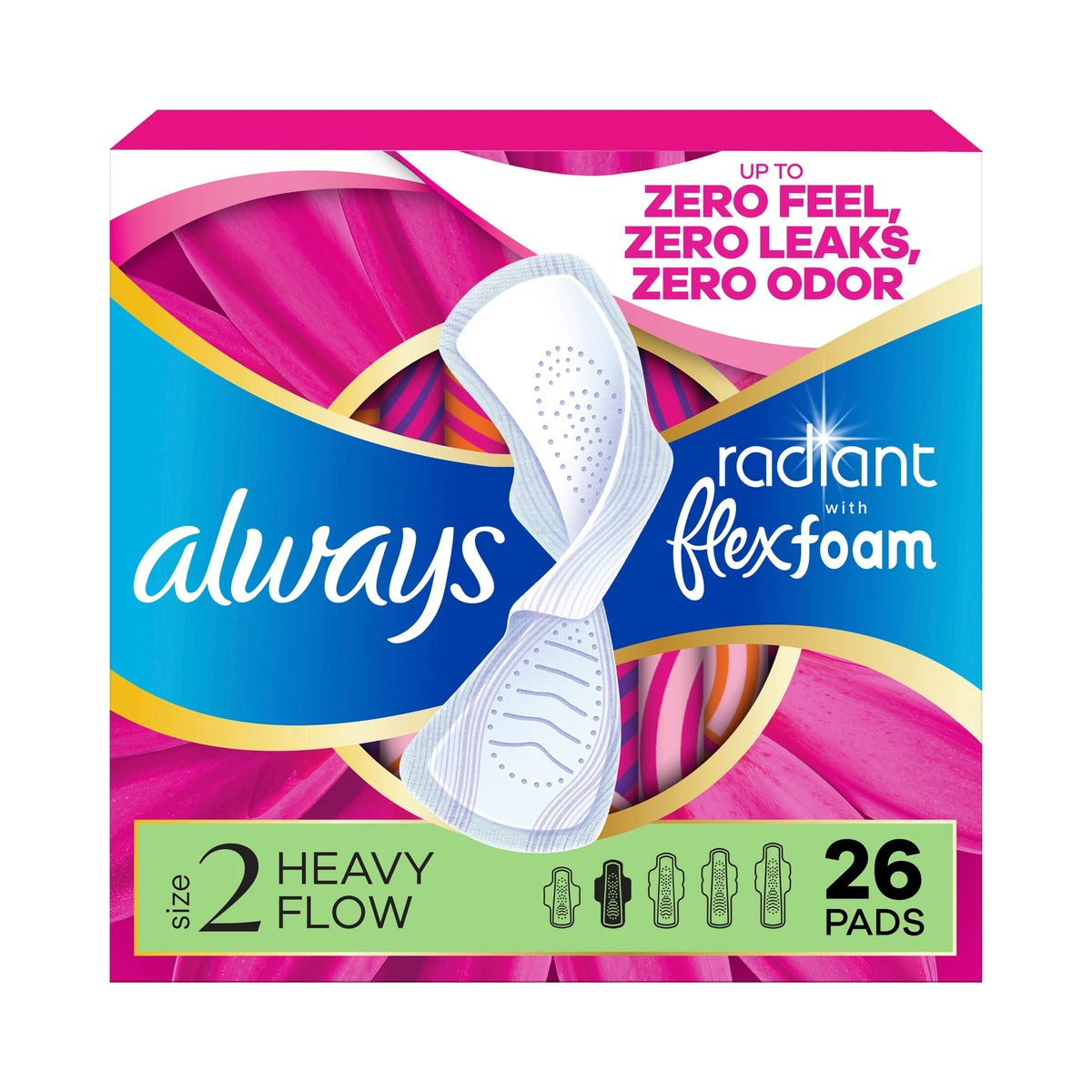 Always Radiant Flex Foam Heavy Flow Pads with Wings Size 2 (Pack of 6) - view 2