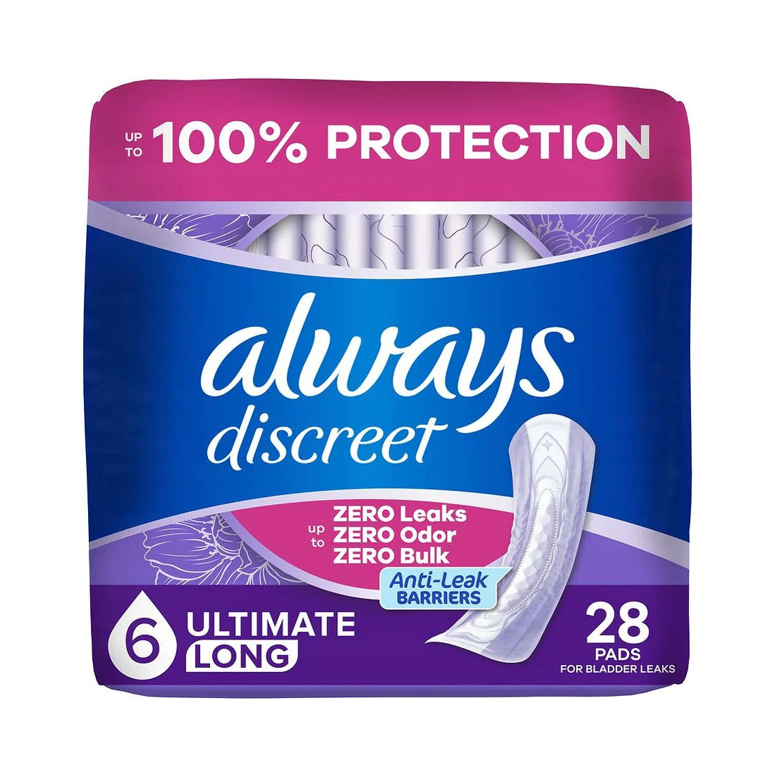 Always Discreet Extra Heavy Long Incontinence Pads 28 Count (Pack of 2)