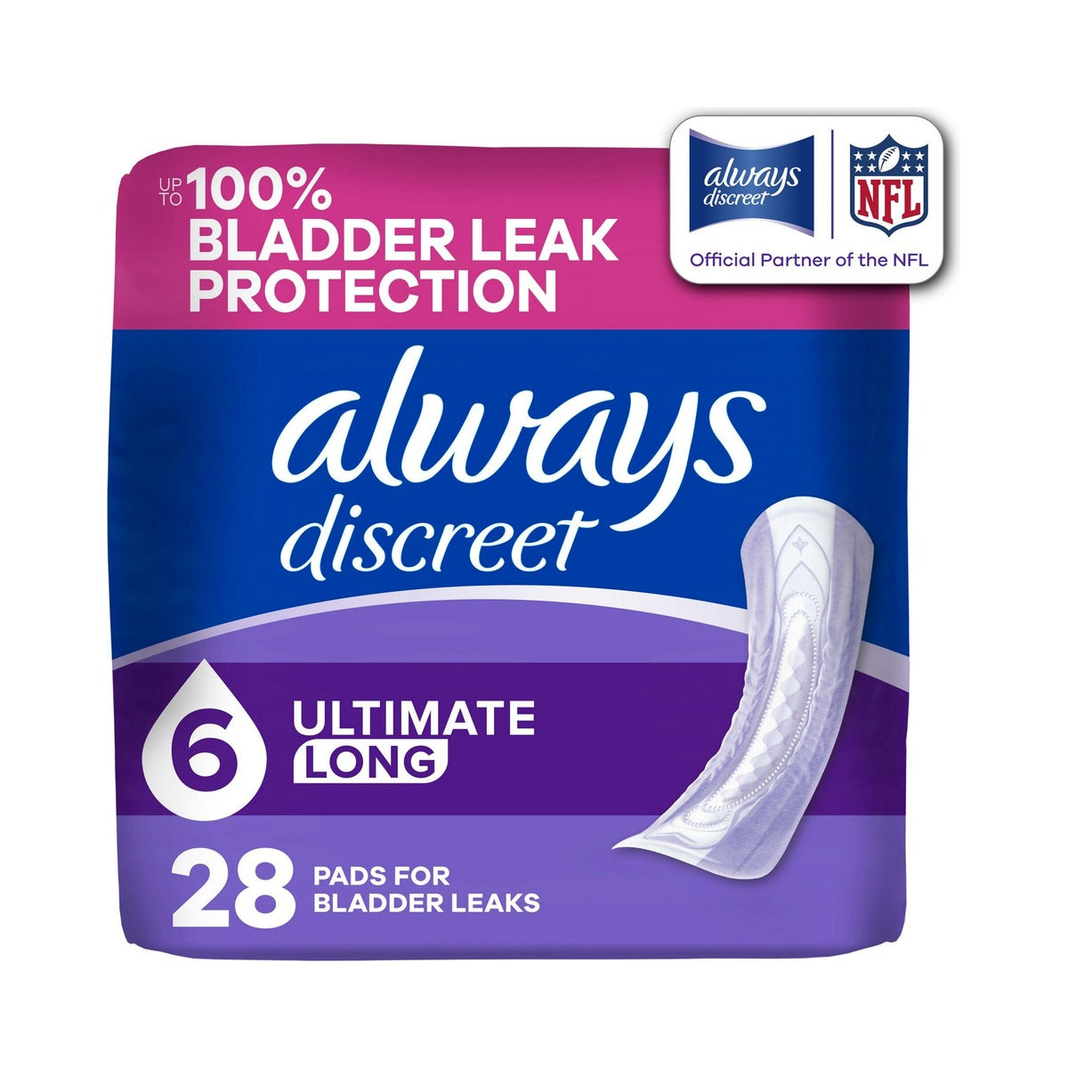 Always Discreet Extra Heavy Long Incontinence Pads 28 Count (Pack of 2) - view 2