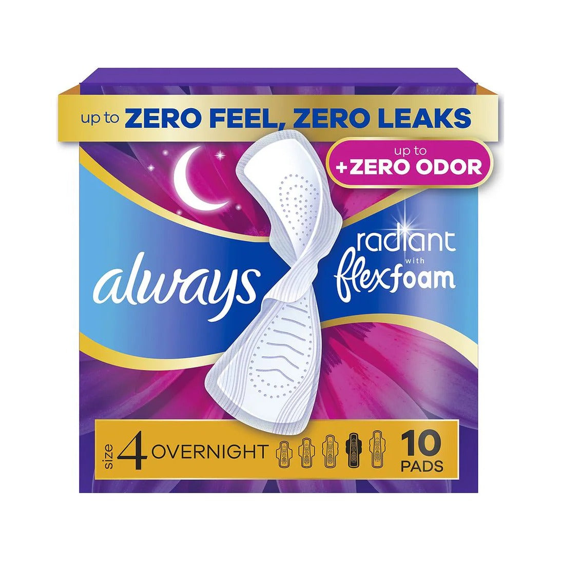 Always Radiant Overnight Pads Size 4 (Pack of 12)