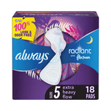 Always Radiant Overnight Pads Extra Heavy with Wings 18ct (Pack of 3)