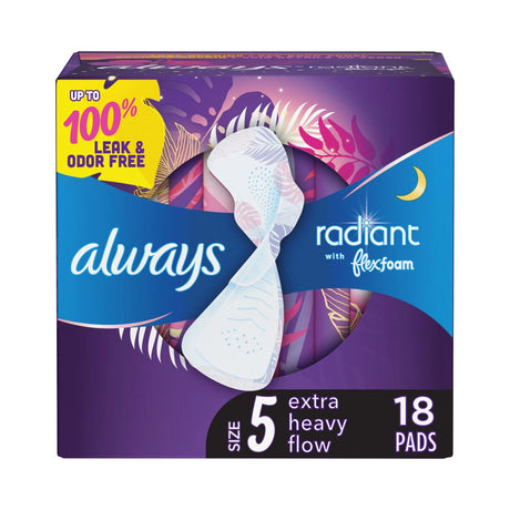 Always Radiant Overnight Pads Extra Heavy with Wings 18ct (Pack of 3)