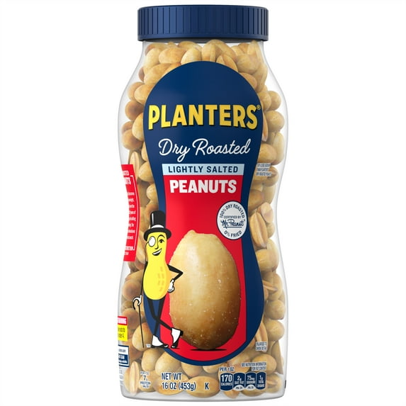 Planters Peanuts, Dry Roasted, Lightly Salted, 16 OZ (Pack of 12)