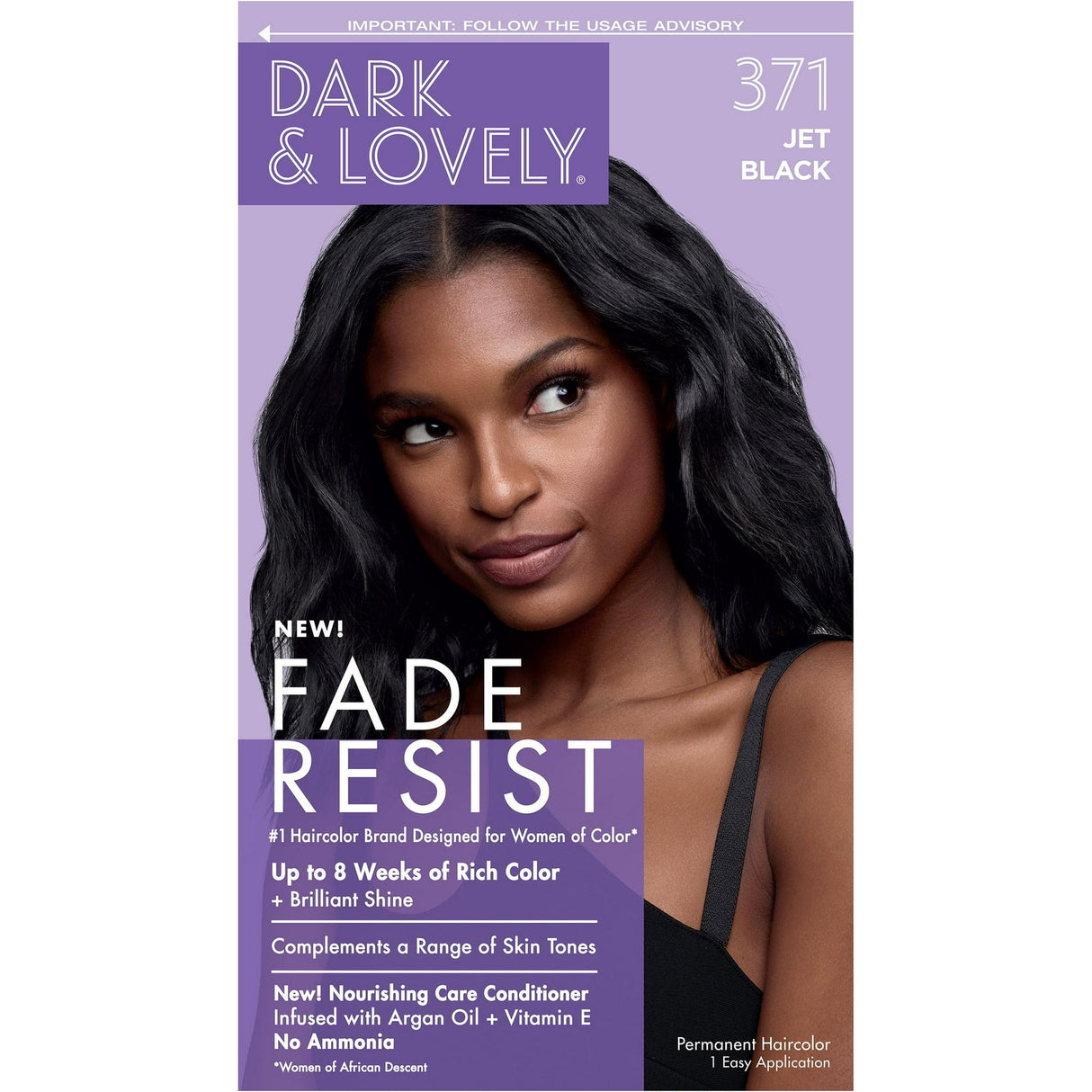 Dark and Lovely Fade Resist Permanent Hair Color - 371 Jet Black (Pack of 12)
