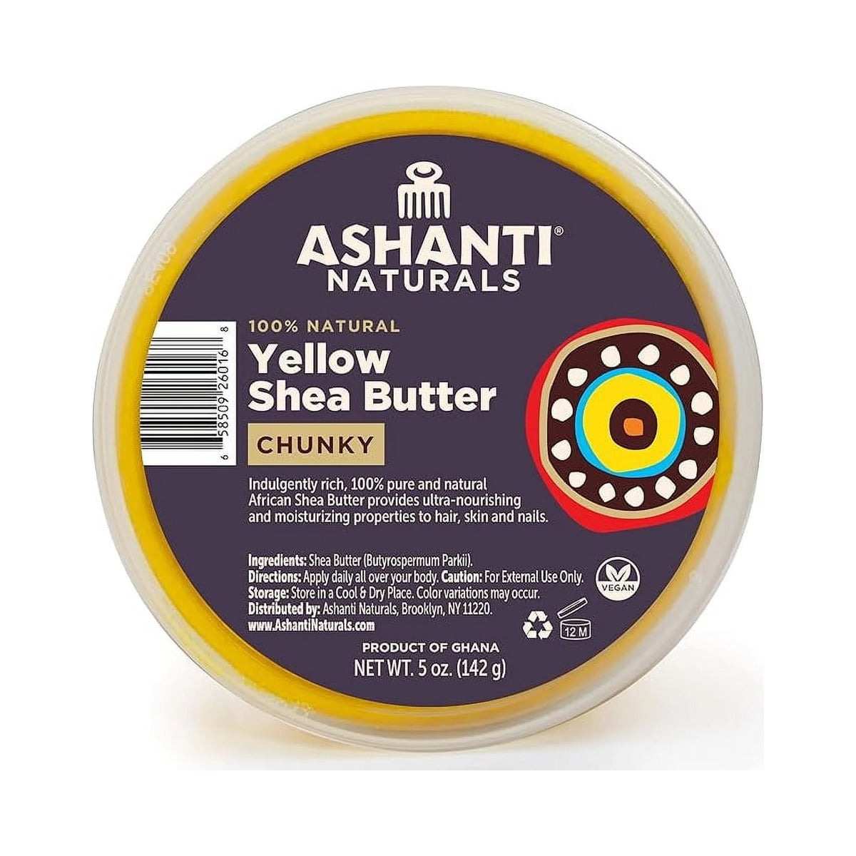 Ashanti Naturals Unrefined African Chunky Yellow Shea Butter 5 Oz (Pack of 12)