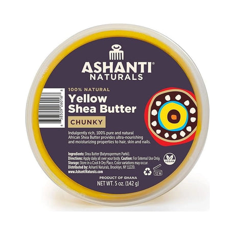 Ashanti Naturals Unrefined African Chunky Yellow Shea Butter 5 Oz (Pack of 12)