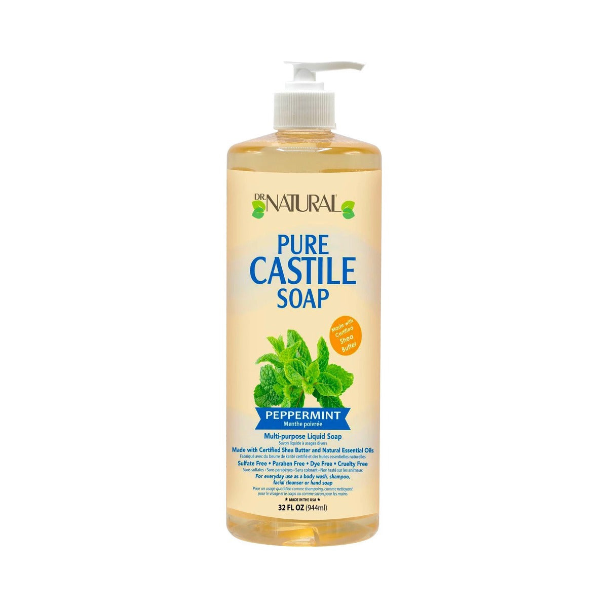 Dr. Natural Peppermint Castile Body Wash 32 Oz (Pack of 6)