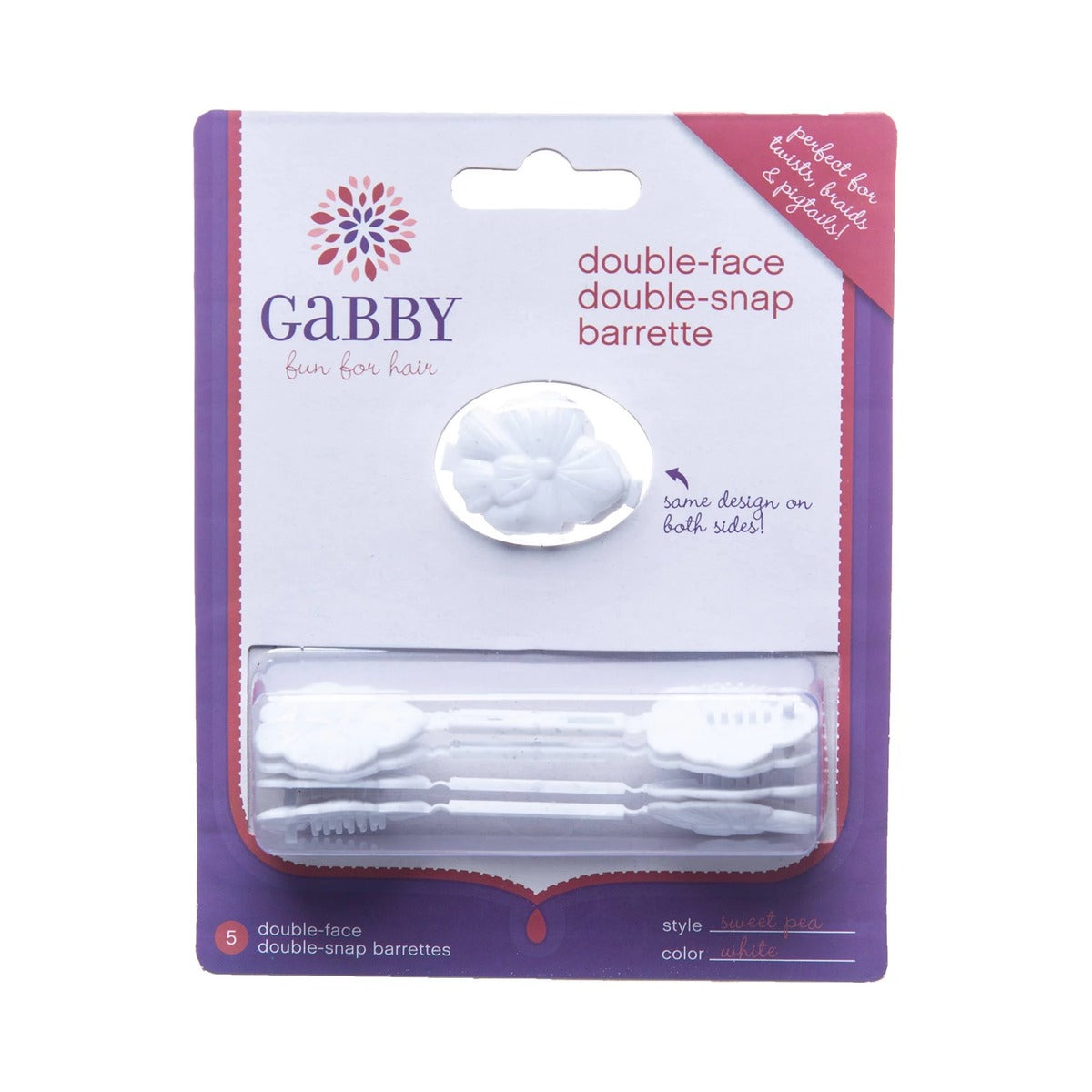 GaBBY Double Face Double Snap Barrette White (Pack of 12)