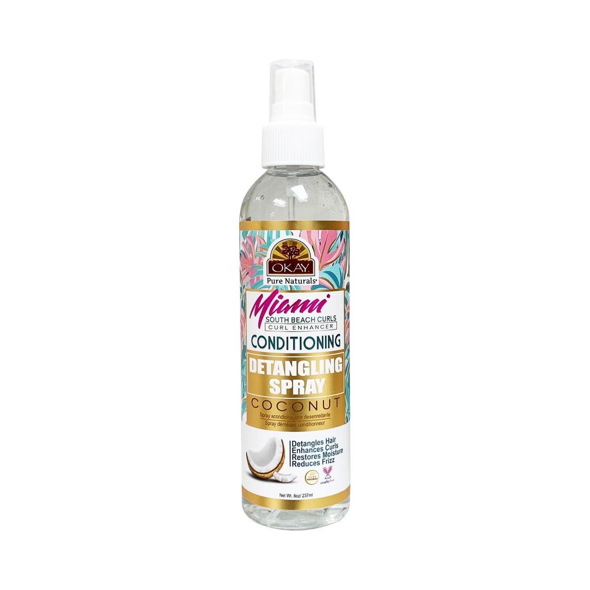 OKAY Pure Naturals Miami South Beach Detangler Spray 8 Oz (Pack of 12)