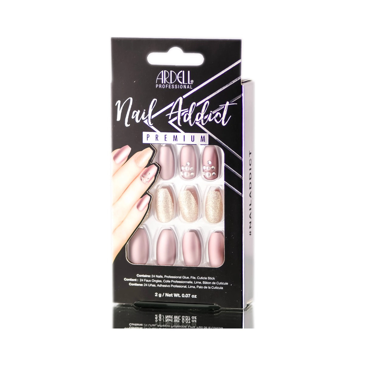 Ardell Nail Addict Premium Artificial Nail Set Metallic Lilac Pearl (Pack of 72)