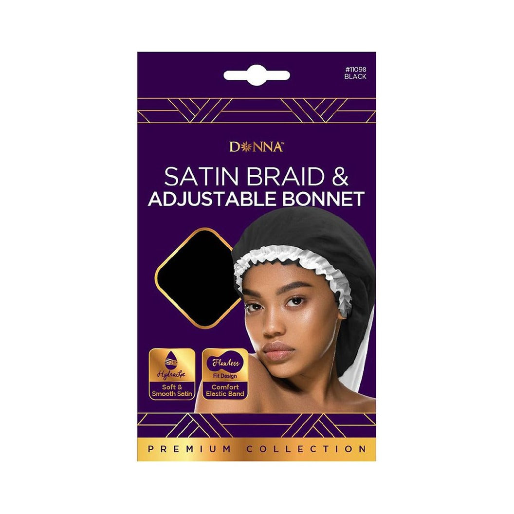 Donna Premium Satin Braid Bonnet & Adjustable Bonnet Black (Pack of 288) - view 2