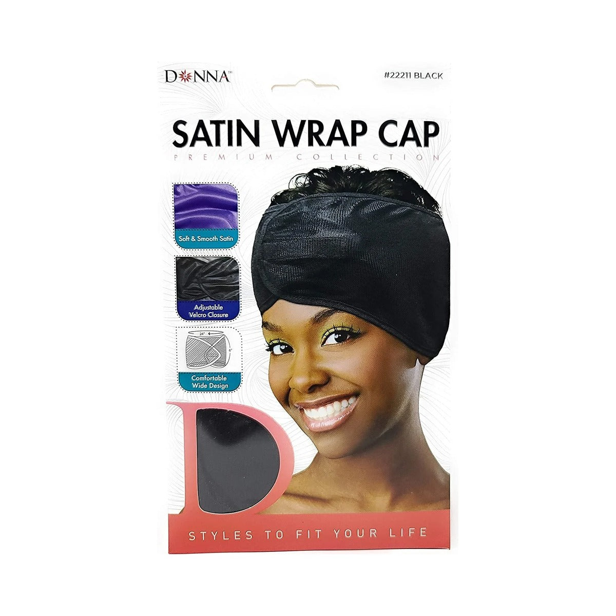 Donna Premium Satin Wrap Cap Black (Pack of 288)