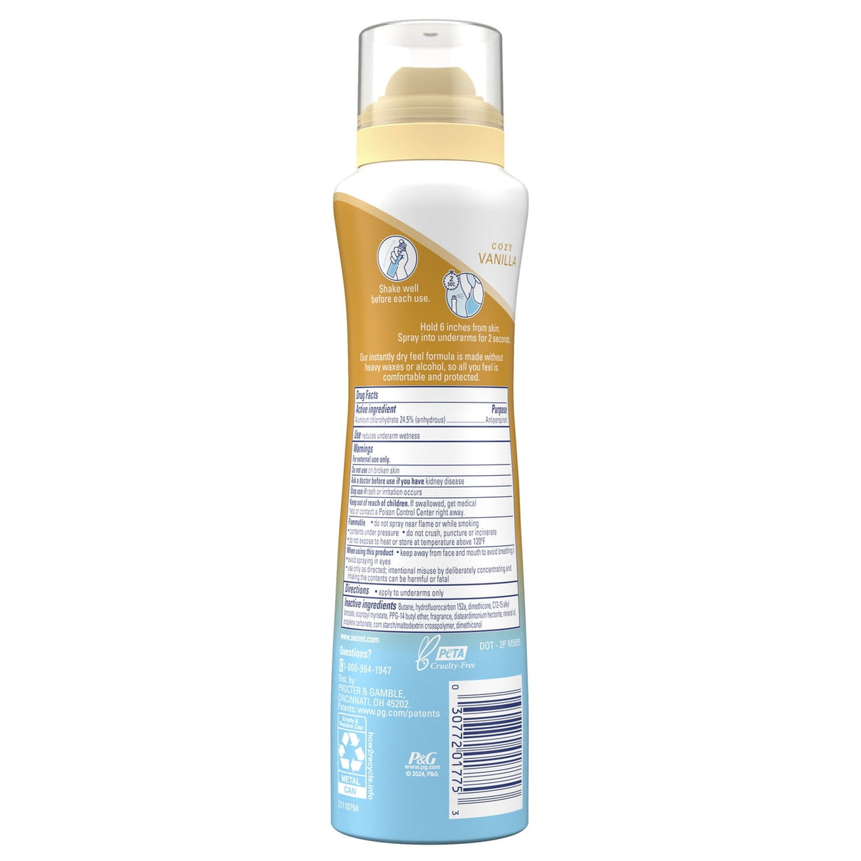 Secret Dry Spray Antiperspirant Deodorant - Vanilla and Argan Oil - 4.1 OZ(Pack of 12)