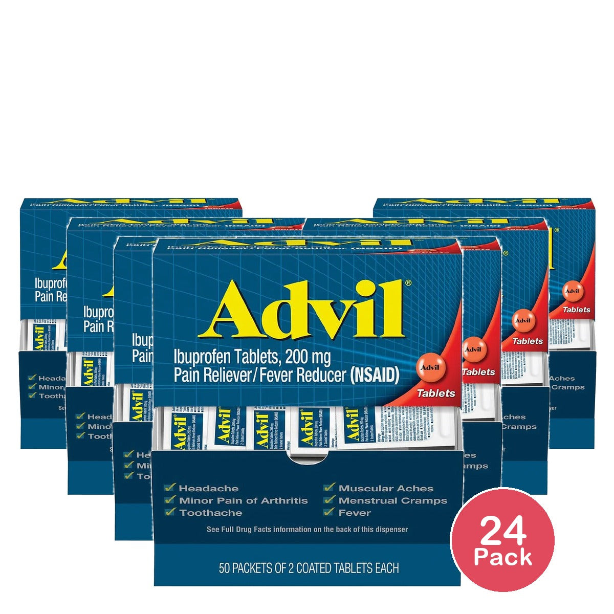 Advil Ibuprofen 200mg Tablets 50ct (Pack of 24)