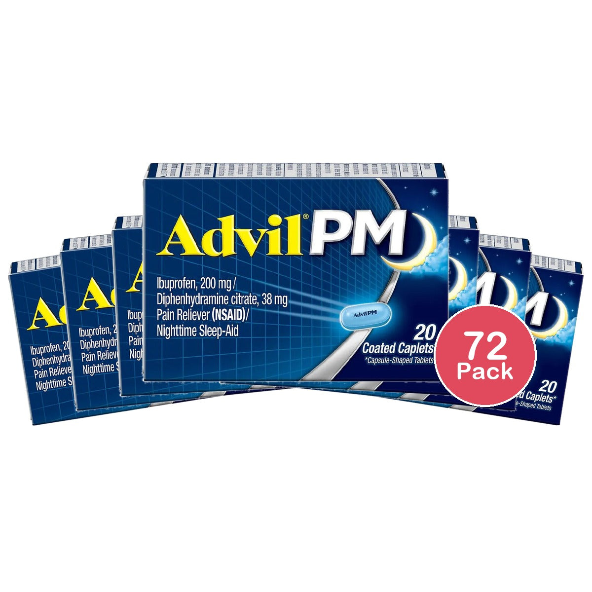 Advil PM Pain Reliever Caplets 20 Ct (Pack of 72)