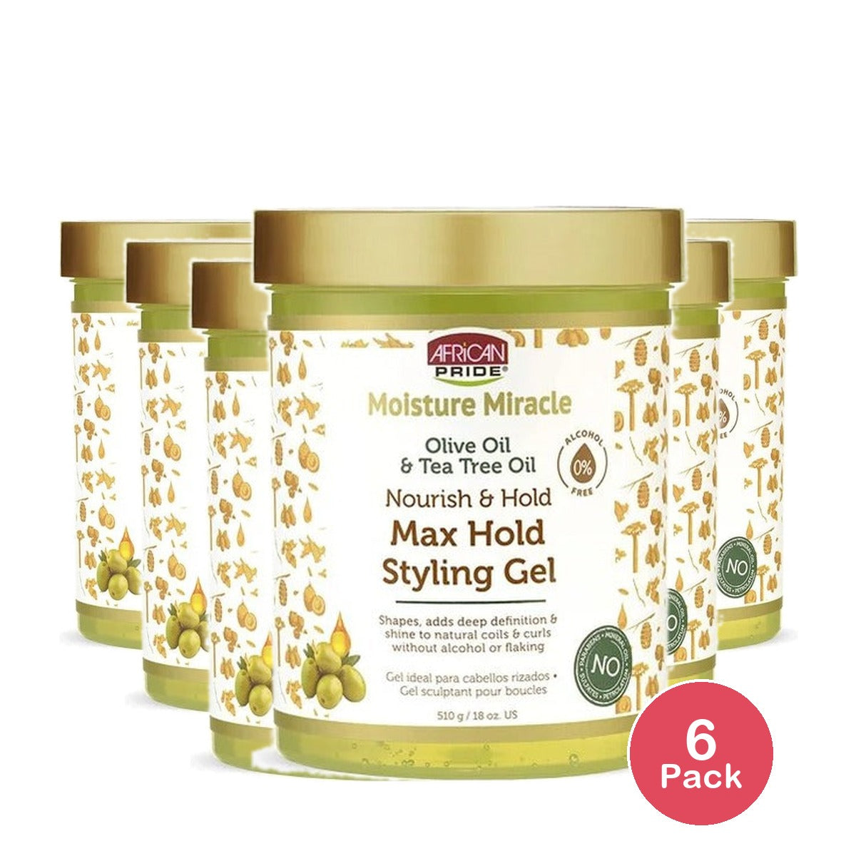 African Pride Moisture Miracle Olive Oil Tea Tree Gel 18 Oz (Pack of 6)