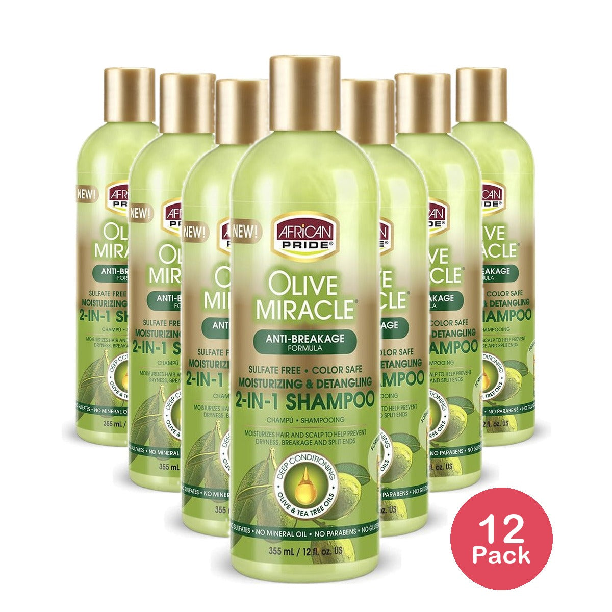 African Pride Olive Miracle 2-in-1 Shampoo & Conditioner 12 Oz (Pack of 12)