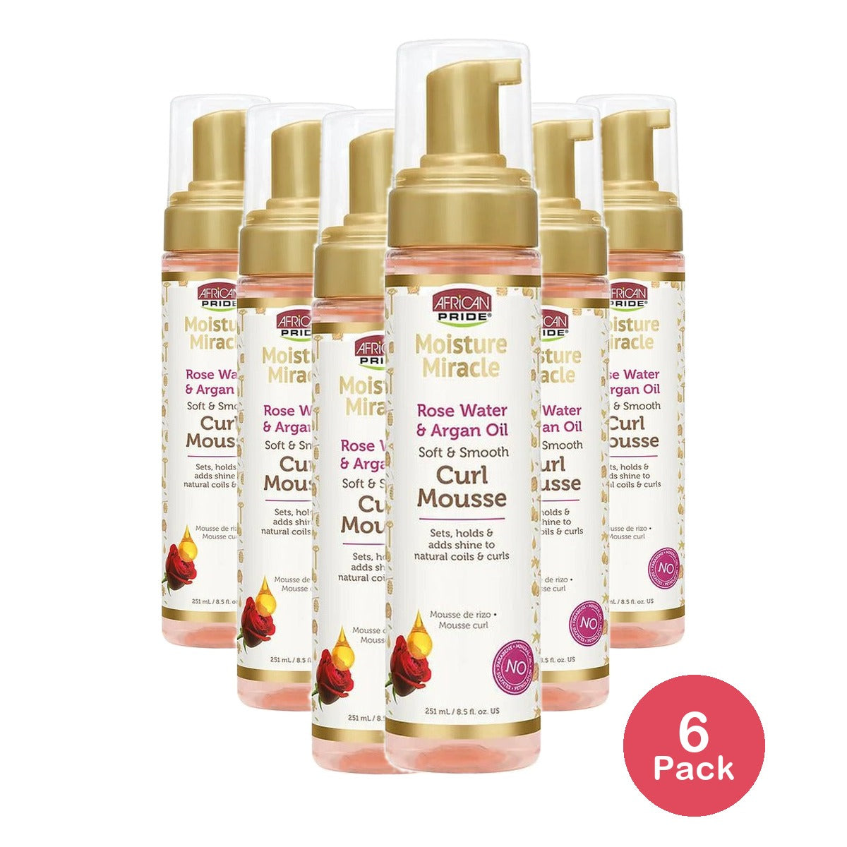 African Pride Rose Water Argan Oil Curl Mousse 8.5 Oz (Pack of 6)