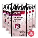 Afrin Nasal Decongestant 12 Hour Relief Nasal Spray Original 30 ml 1oz (Pack of 36)