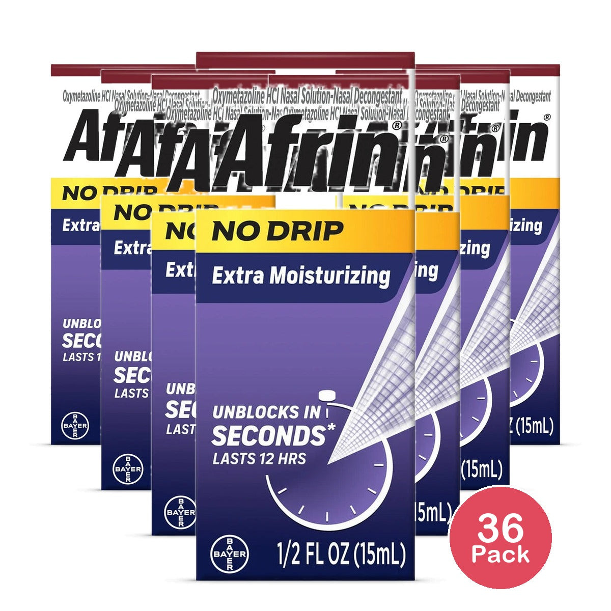 Afrin Nasal Spray No Drip Extra Moisturizing Nasal Congestion Relief Pump Mist - 0.5 fl Oz (Pack of 36)