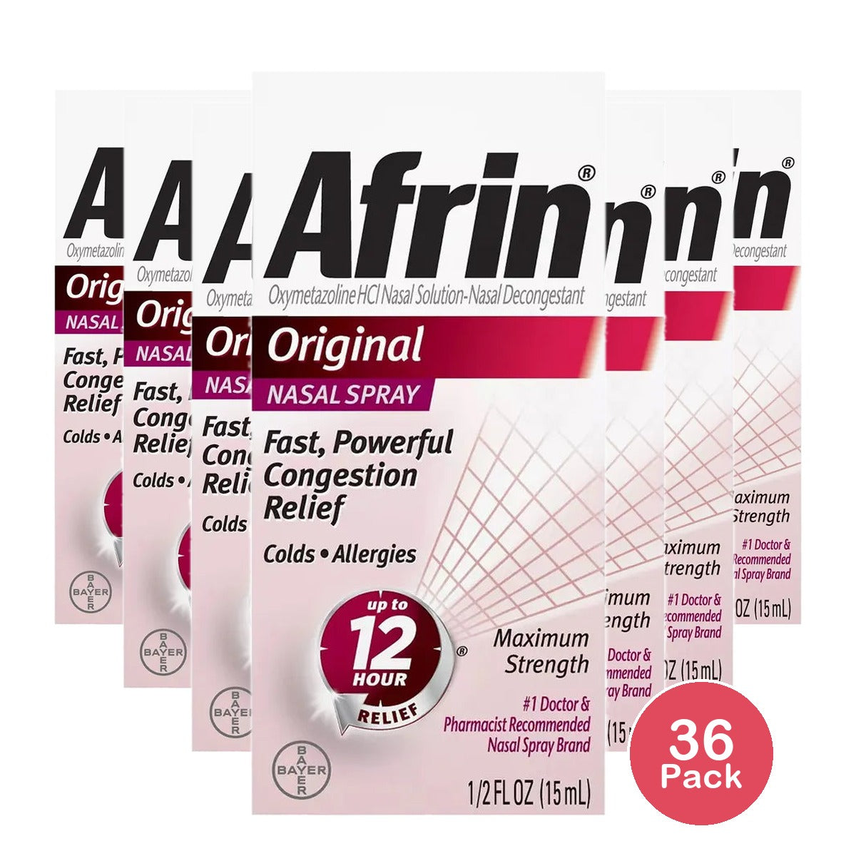 Afrin Original Maximum Strength Nasal Congestion Relief Spray 0.5Oz (Pack of 36)