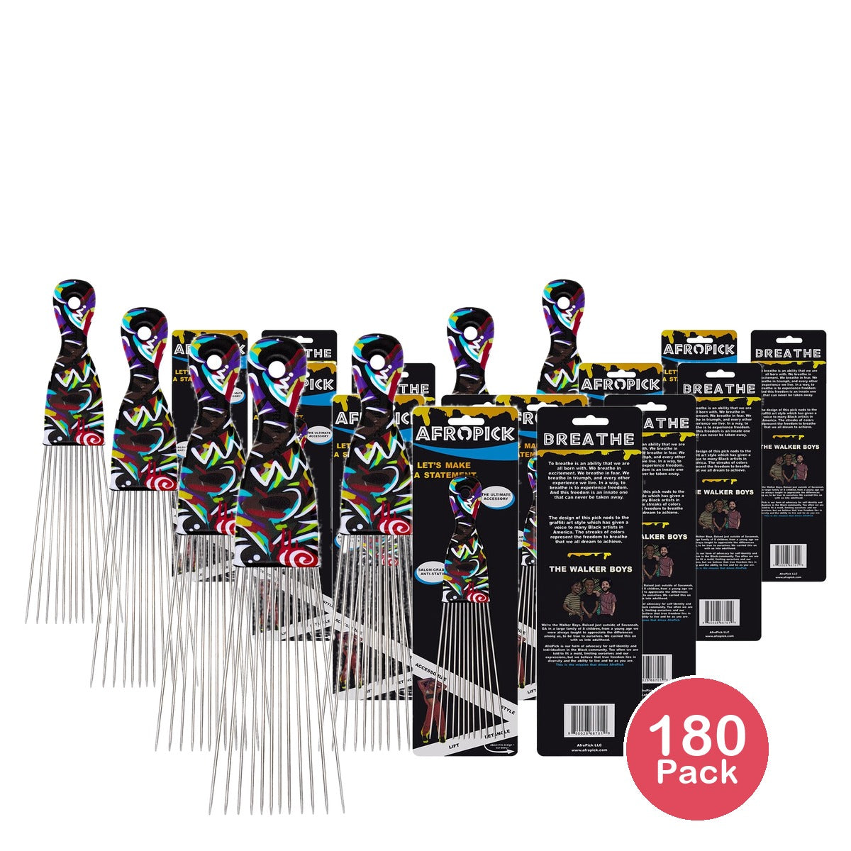 Afropick Metal Black Hair Pick (Pack of 180)