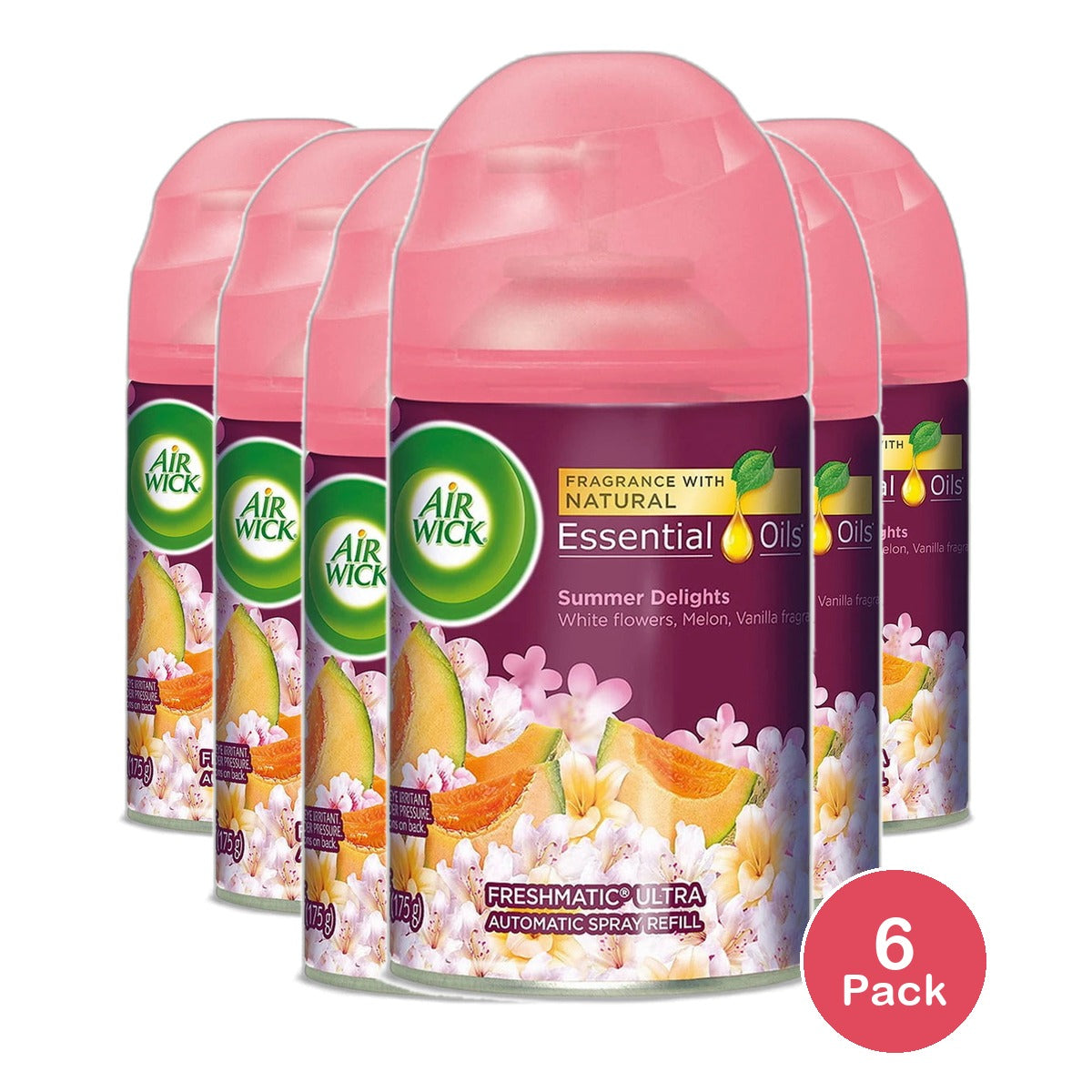 Air Wick Life Scents Freshmatic Ultra Refill Air Freshener Spray Summer Delights 6.17Oz (Pack of 6)