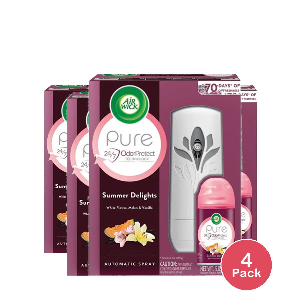 Air Wick Pure Freshmatic Automatic Spray Kit Air Freshener Summer Delights Assorted 5.89Oz (Pack of 4)