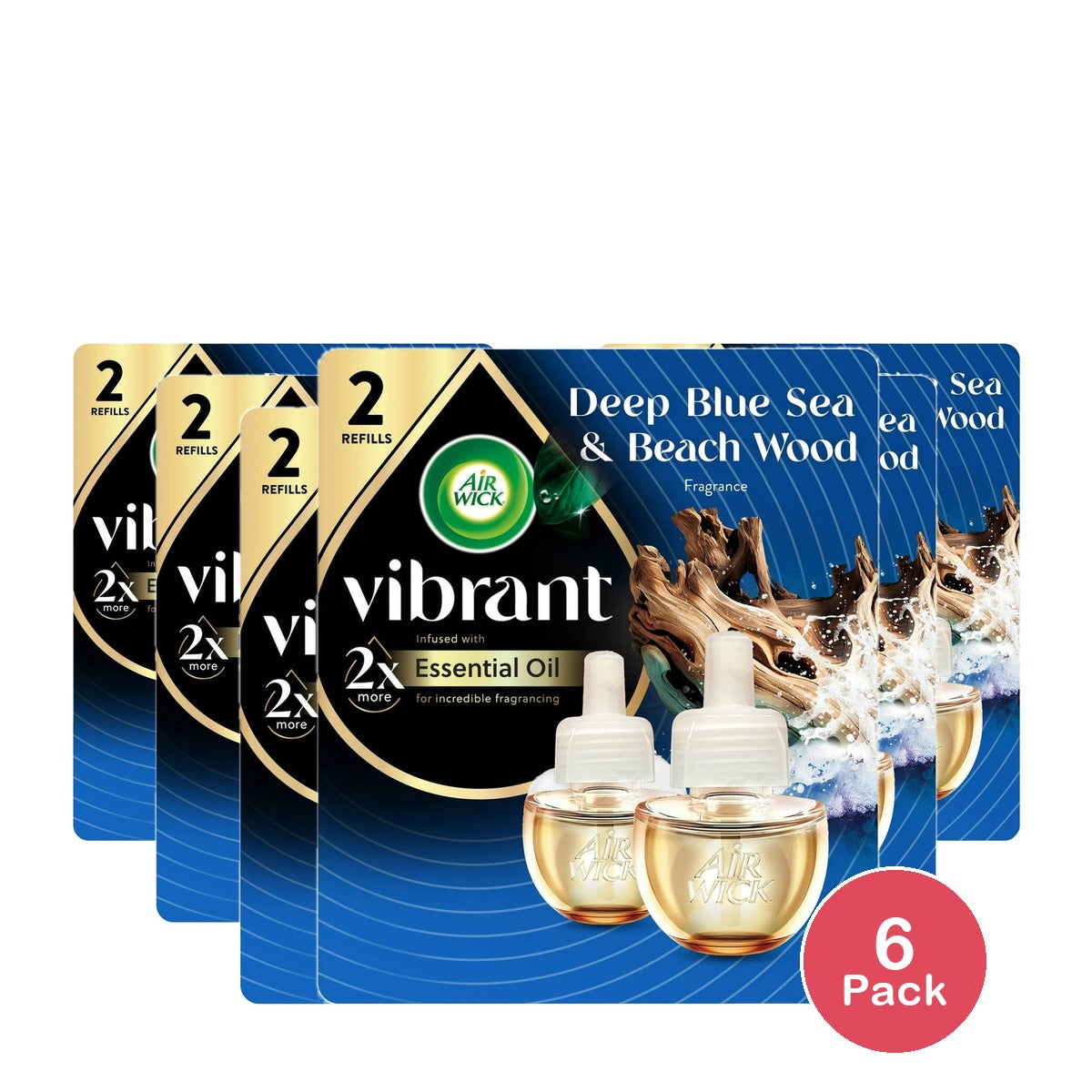 Air Wick Scented Oil Vibrant Twin Refill - Deep Blue Sea & Beach Wood - 1.34 Fl Oz (Pack Of 6)