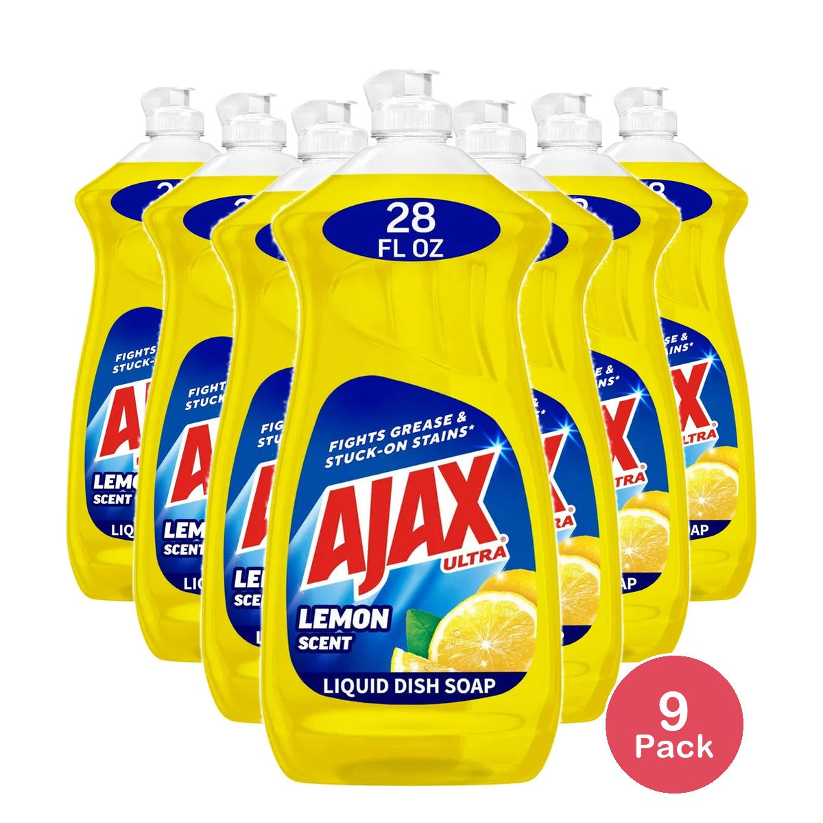 Ajax Dishwashing Liquid Dish Soap Yellow Lemon 28Oz (Pack of 9)