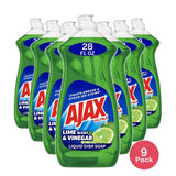 Ajax Ultra Triple Action Liquid Dish Soap Vinegar and Lime Scent 28Oz (Pack of 9)