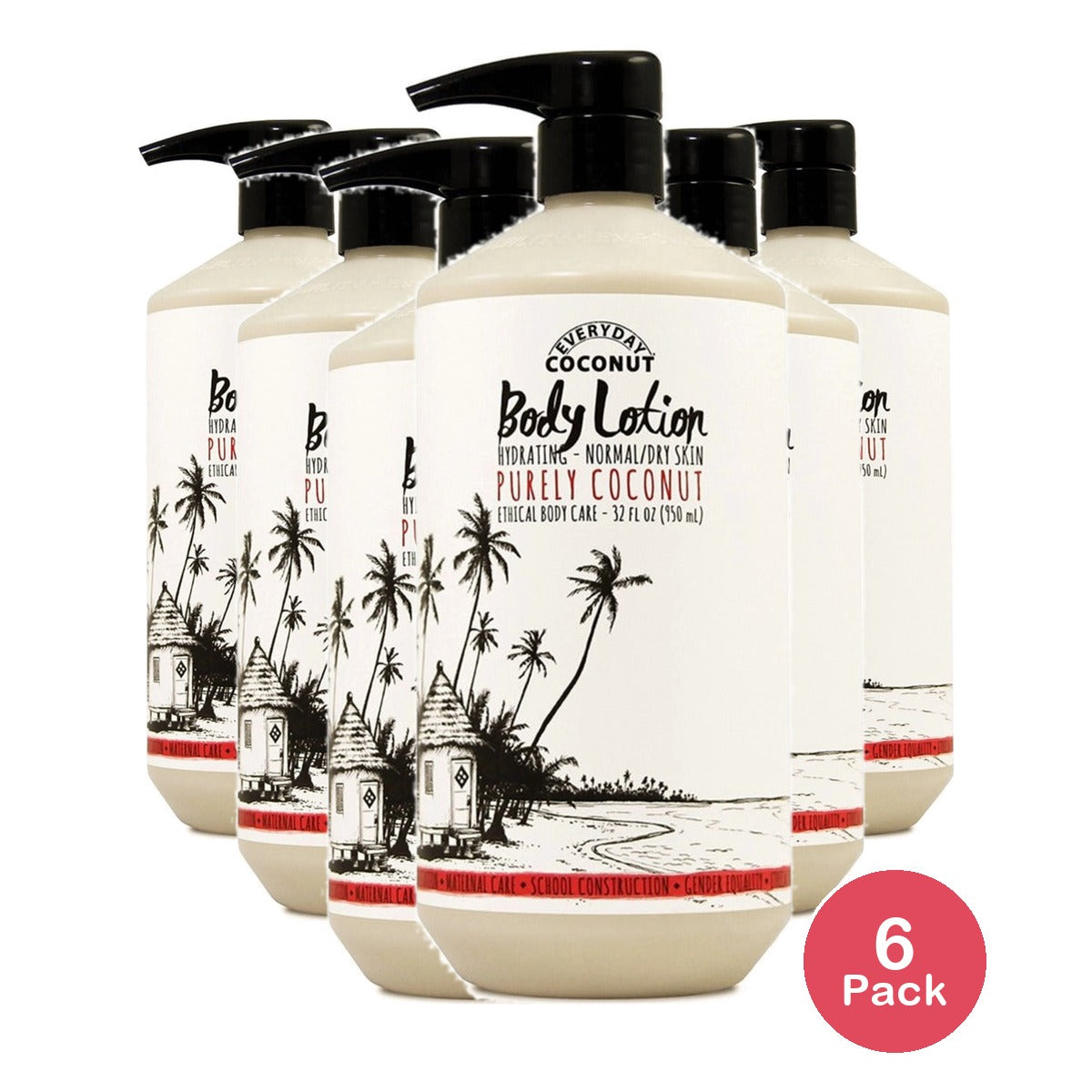 Alaffia EveryDay Coconut Hydrating Body Lotion 32 Oz (Pack of 6)