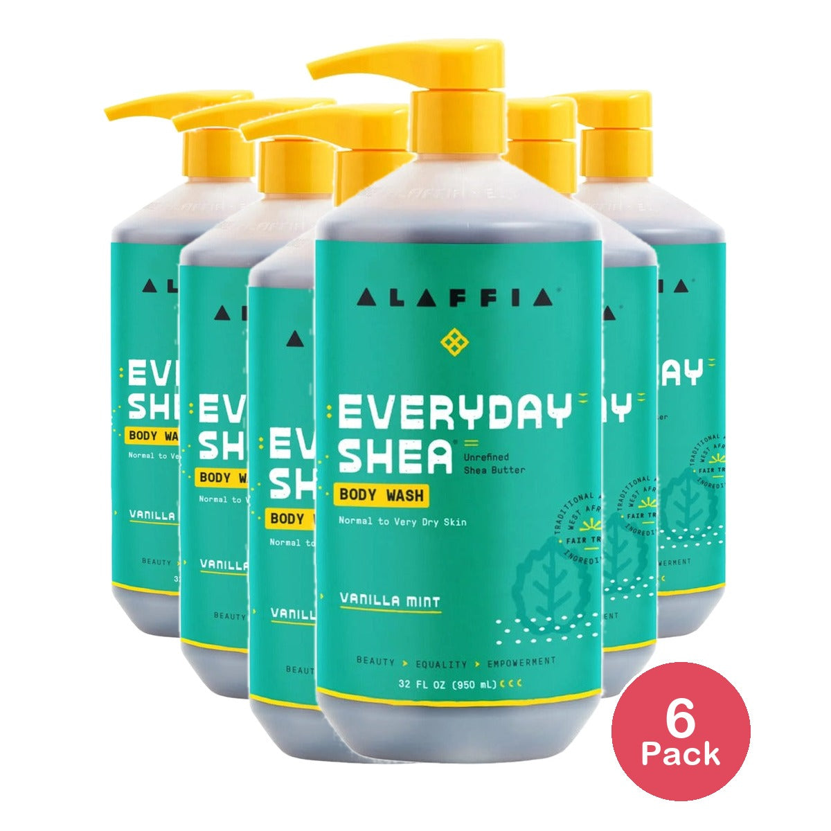 Alaffia EveryDay Shea Body Wash Vanilla Mint 32 Oz (Pack of 6)