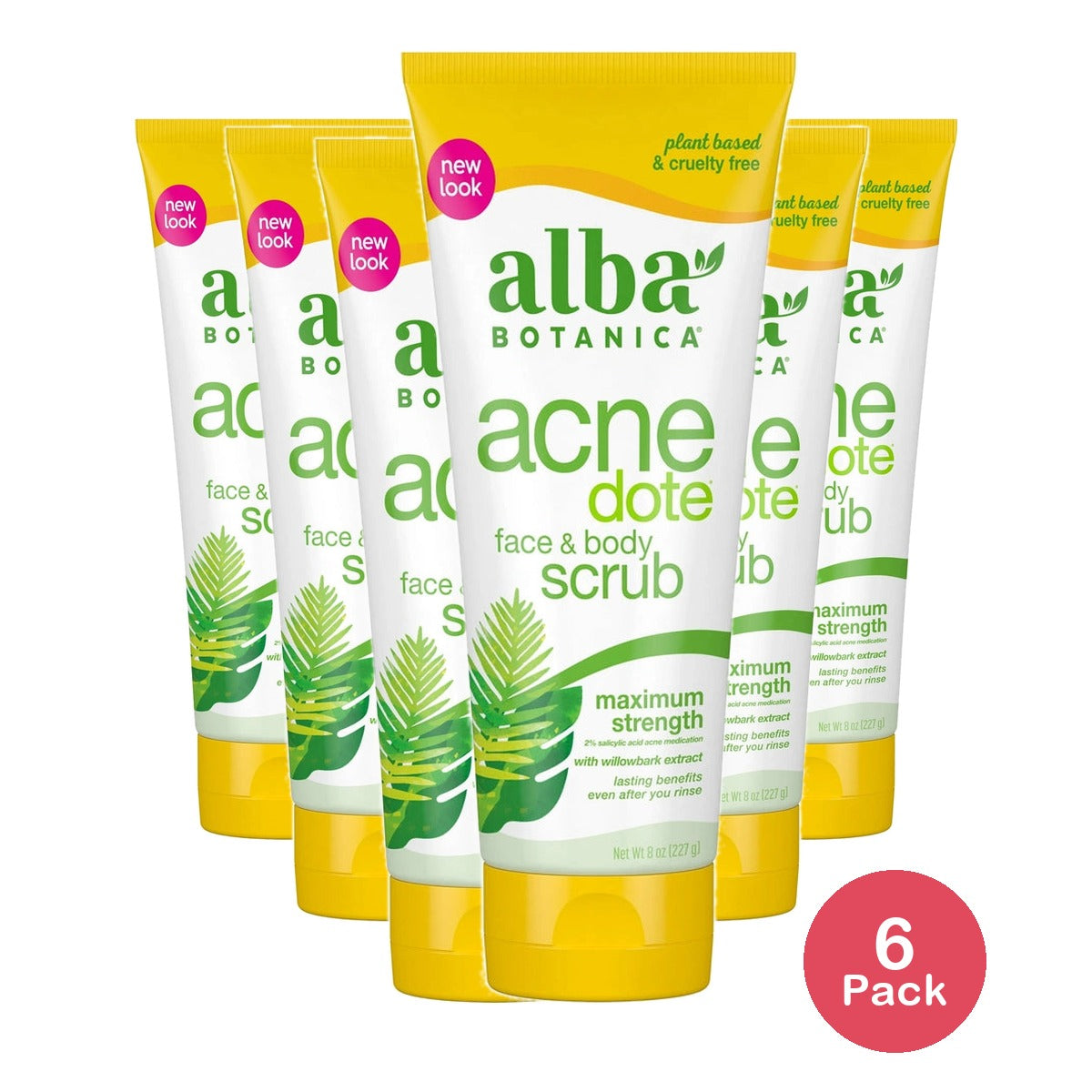 Alba Botanica Acnedote Maximum Strength Face & Body Scrub 8 OZ (Pack of 6)
