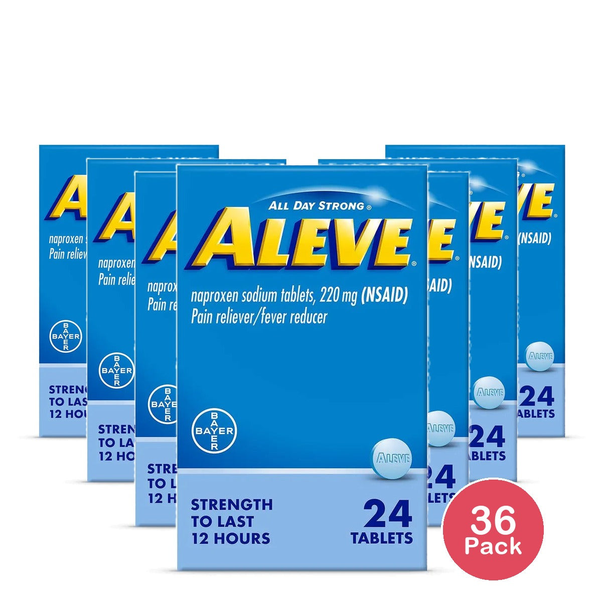 Aleve Pain Relief Naproxen Sodium 24 Tablets 1.28oz (Pack of 36)