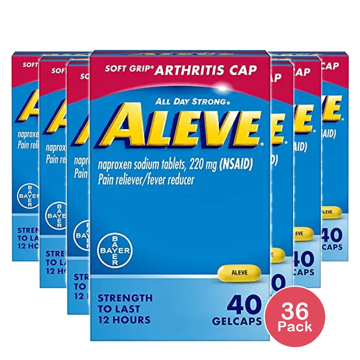 Aleve Soft Grip Arthritis Naproxen Sodium for Pain Relief 40 Count 1.6oz (Pack of 36)