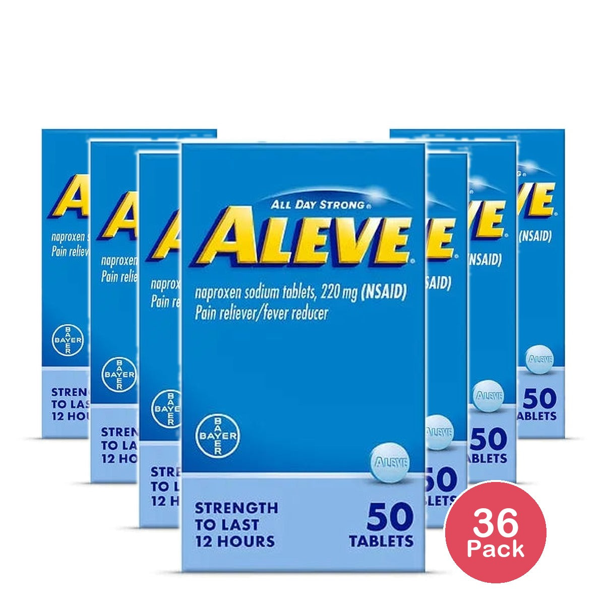 Aleve Tablets 50 Count - New Pack 3.69oz (Pack of 36)