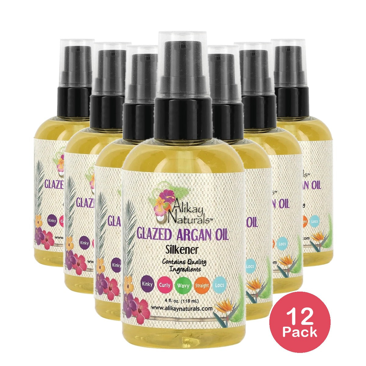 Alikay Naturals Glazed Argan Oil Silkener Natural Argan Oil Sweet Almond Oil 4 4 Fl. Oz (Pack of 12)