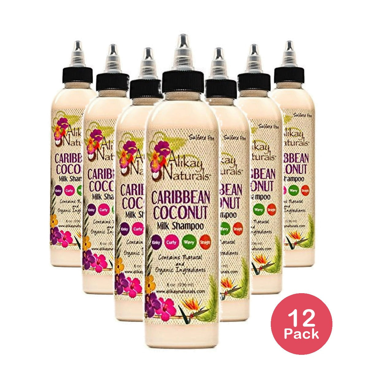 Alikay Naturals Milk Shampoo Caribbean Coconut 8 fl oz (237 ml) 8 Oz (Pack of 12)