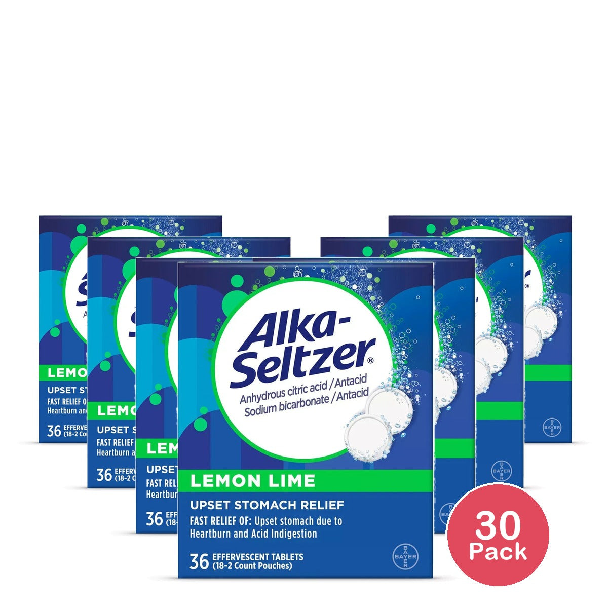 Alka-Seltzer Antacid And Pain Relief Effervescent Tablets Lemon Lime 5.3oz (Pack of 30)