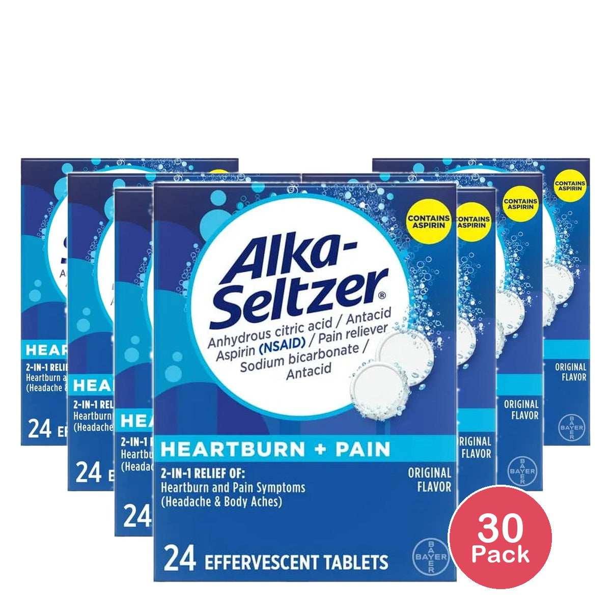 Alka-Seltzer Aspirin Pain And Fever Reduce Original Effervescent Tablets 0.01Oz (Pack Of 30)