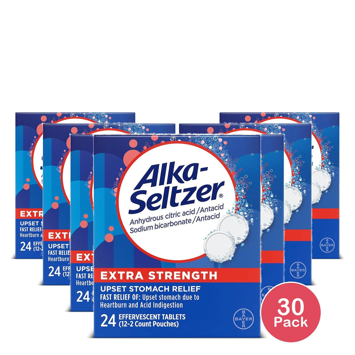 Alka-Seltzer Effervescent Extra Strength - 24 Tablets, (B073V3NZQW) 4 Oz (Pack of 30)