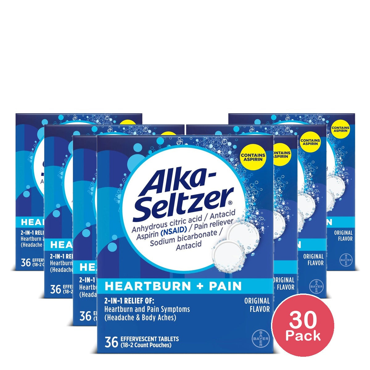 Alka-Seltzer Heartburn + Pain Relief 36 Count (Pack of 30)
