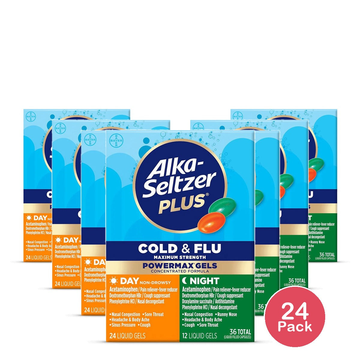 Alka-seltzer Plus Cold & Flu, Power Max Cold and Flu Medicine, Night, For Adults (Pack of 24)