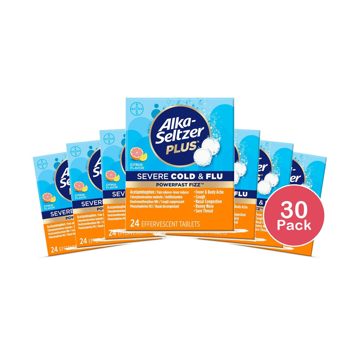 Alka-Seltzer Plus Powerfast Fizz Severe Cold & Flu Medicine Citrus Effervescent (Pack of 30)