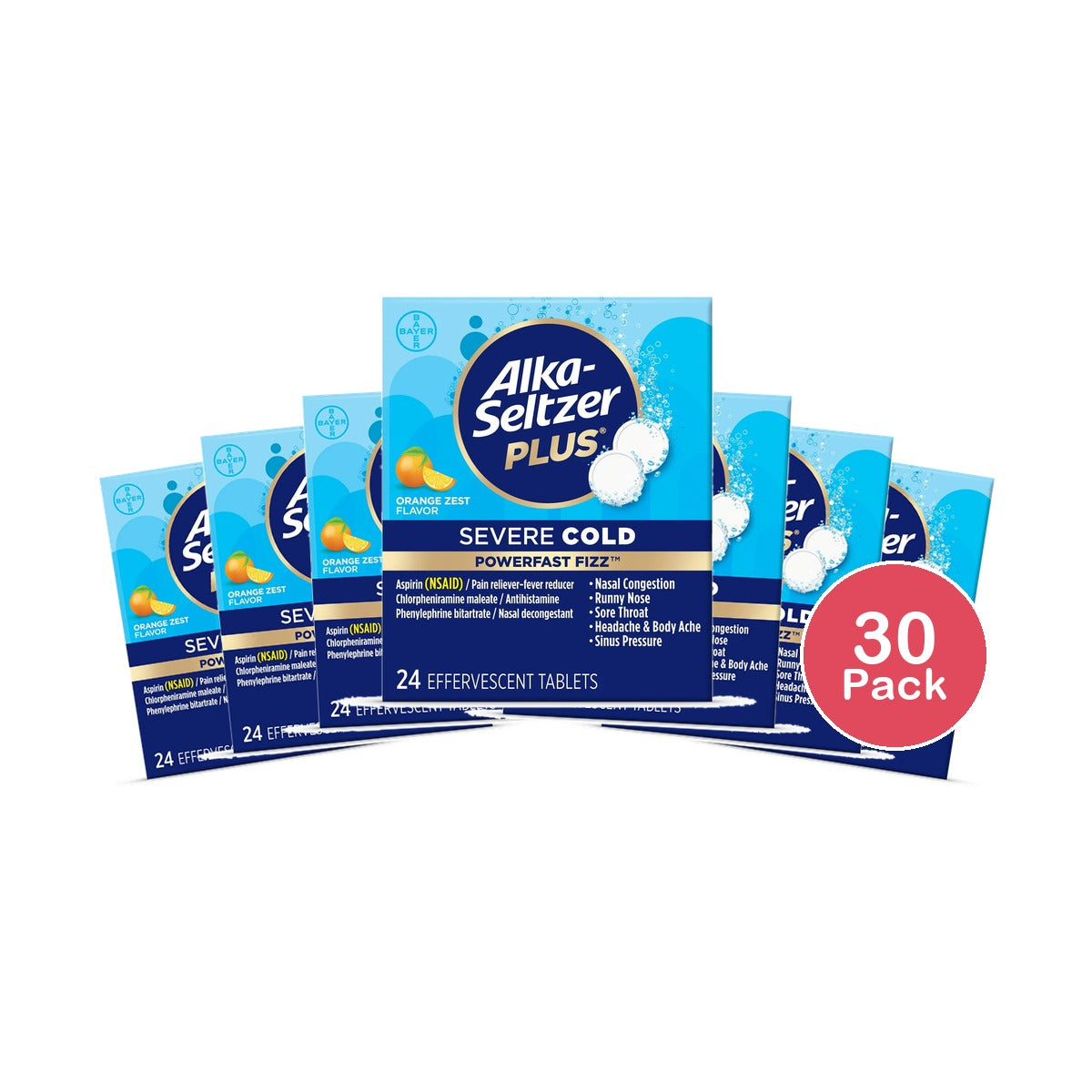 Alka-Seltzer Plus Powerfast Fizz Severe Cold Medicine Orange Zest Effervescent (Pack of 30)