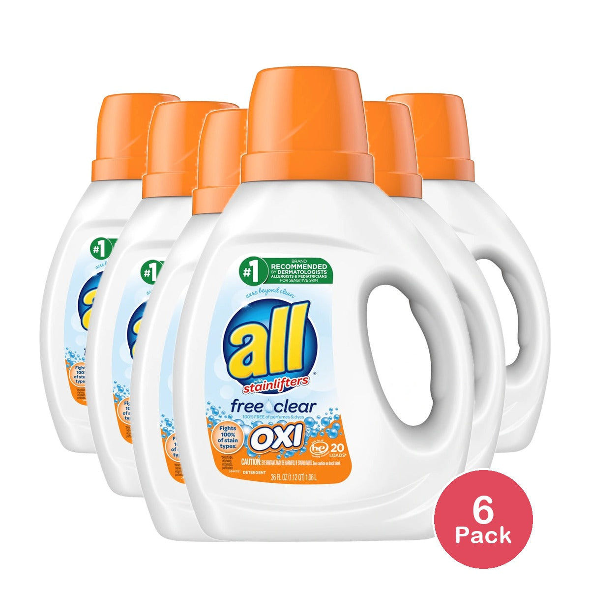 all Liquid Laundry Detergent with OXI Stain Removers and Whiteners Free Clear 36 OZ (Pack of 6)